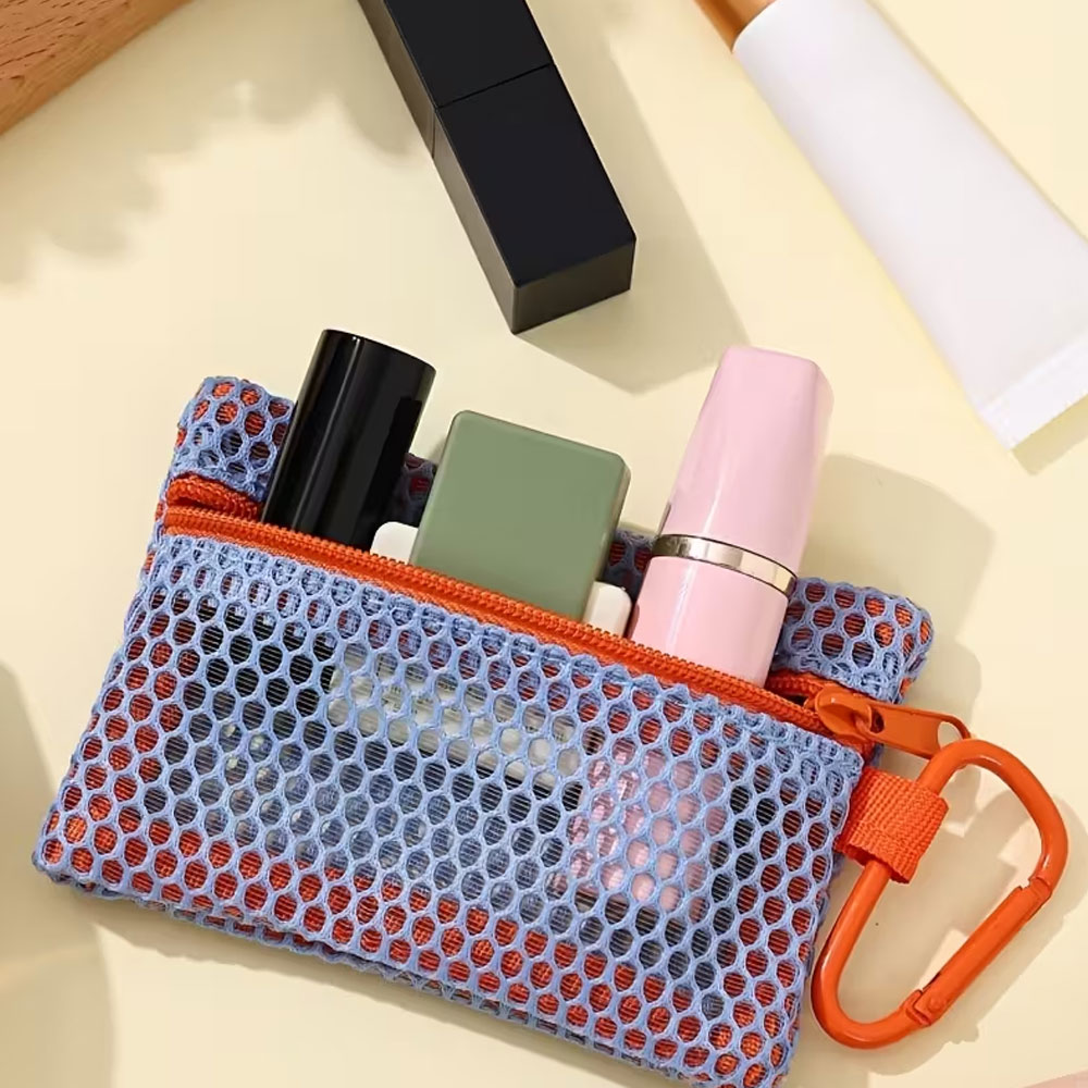 1Pcs Transparent Mesh Cosmetic Bag, Fashionable and Portable Square Black Mesh Bag, Flat Toiletry Storage Bag