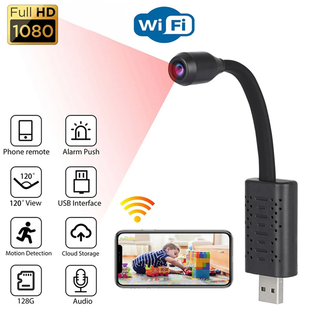 Mini Camera 1080P HD USB Wireless Camera 120° Wide Angle Motion Detection Surveillance Micro Camera Supports Remote Monitoring
