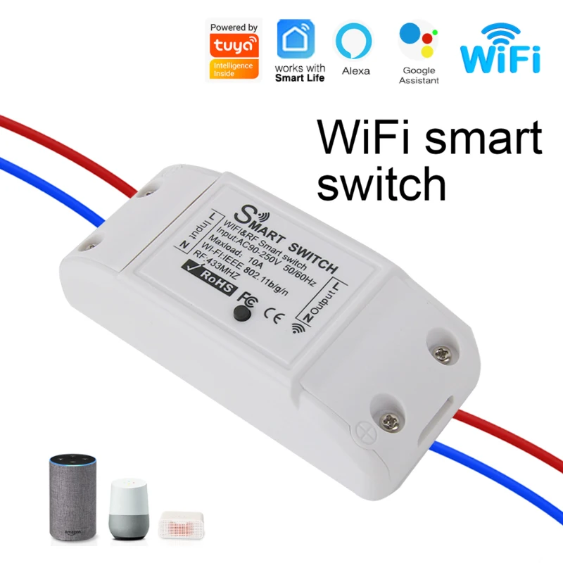 1pcs Tuya WiFi Smart Switch APP Wireless Controller Universal Breaker Timer Smart Life Work with LED Light Switch