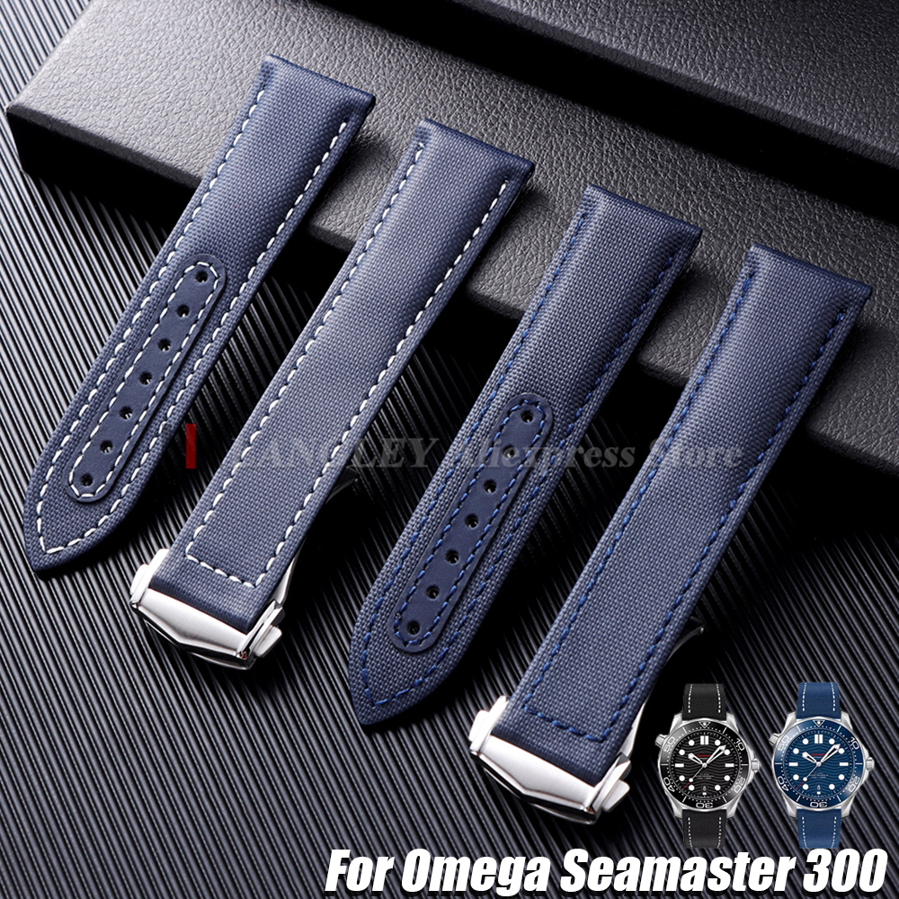 20mm 22mm Canvas Nylon Watchband For Omega Seamaster 300 Speedmaster Series Sailcloth Fabric Waterproof Men Folding Buckle Belts