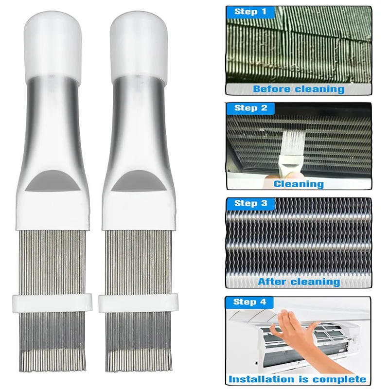 1/2pcs Stainless Steel A/C Air Conditioner Fin Comb Radiator Condenser Fin Repair Comb Cooler Straightener Coil Cleaning Brush