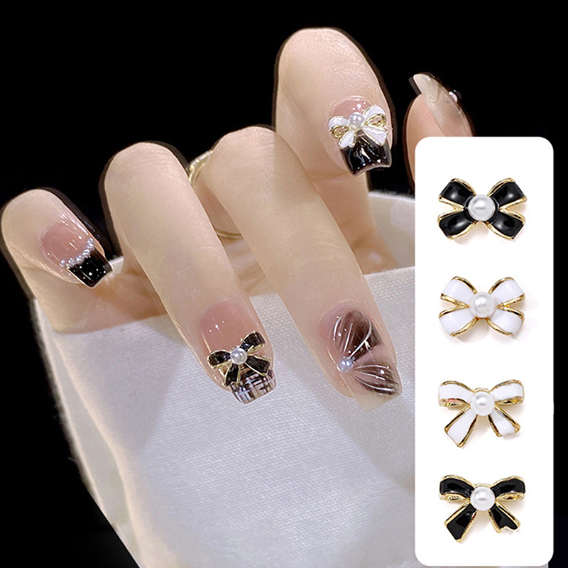 10PCS Vintage Simple Mini Bow Tie Charms Classic Black Inlaid Bowknot Alloy Nail Art Rhinestone Decor Manicure Salon