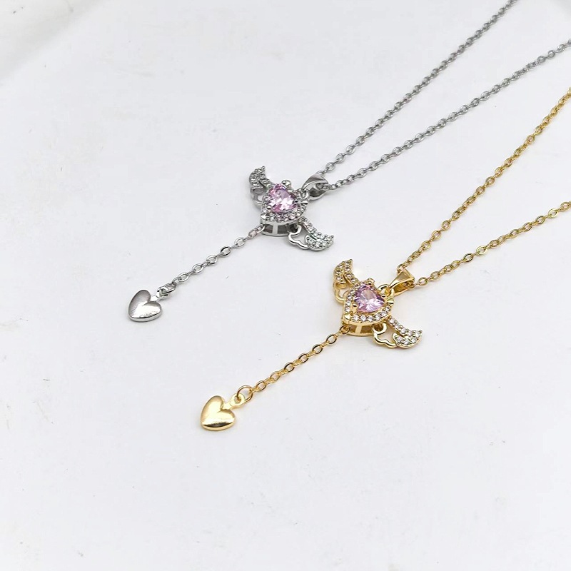 1 Pcs Simple Copper Pendant Cupid Heart Steel Necklace Temperament Women's Girls' Elegant Accessories