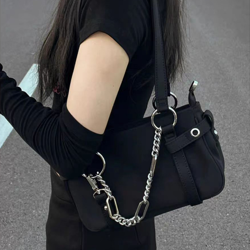 JIOMAY Nylon Luxury Designer Handbags for Women 2024 Spring and Summer Purses Travel Chain Totes Underarm Black Handsome Bags
