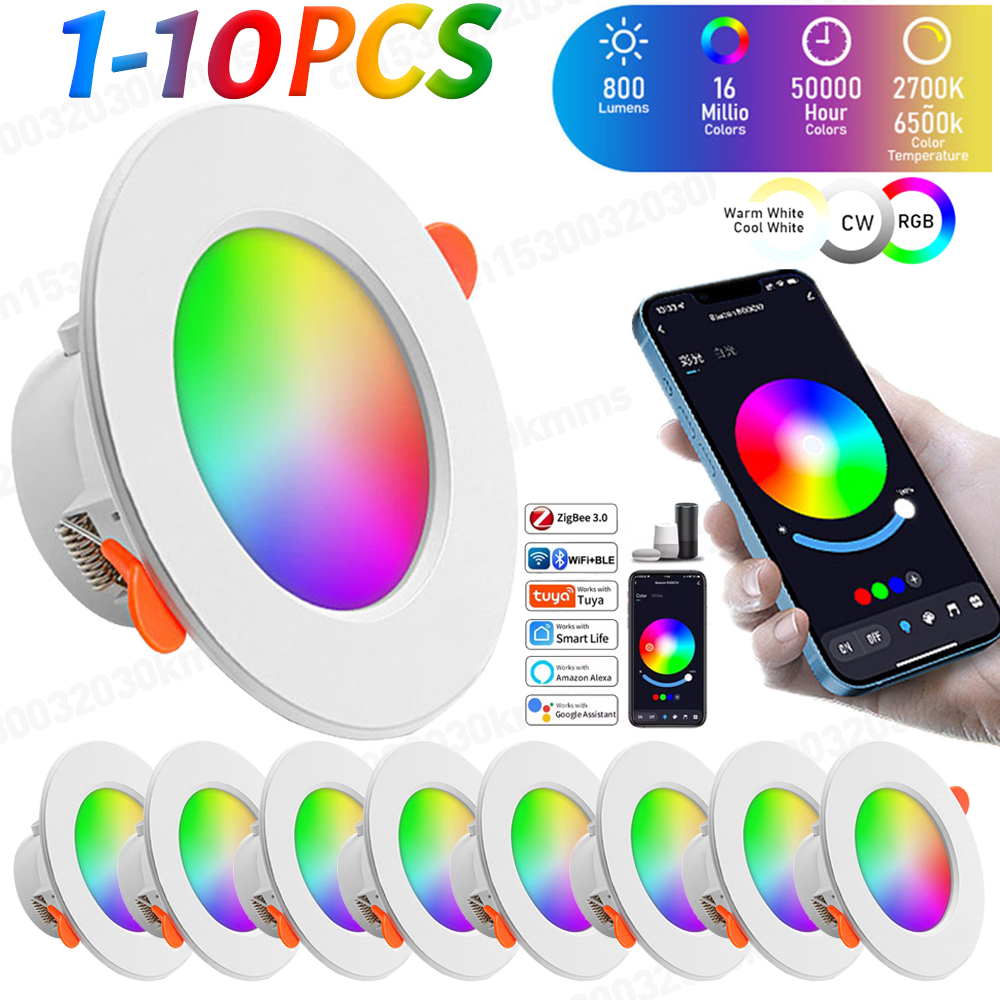 10W Smart LED Downlight Bluetooth Ceiling Light Remote Control RGB Color Changing Recessed Ceiling Lamp for Alexa Home