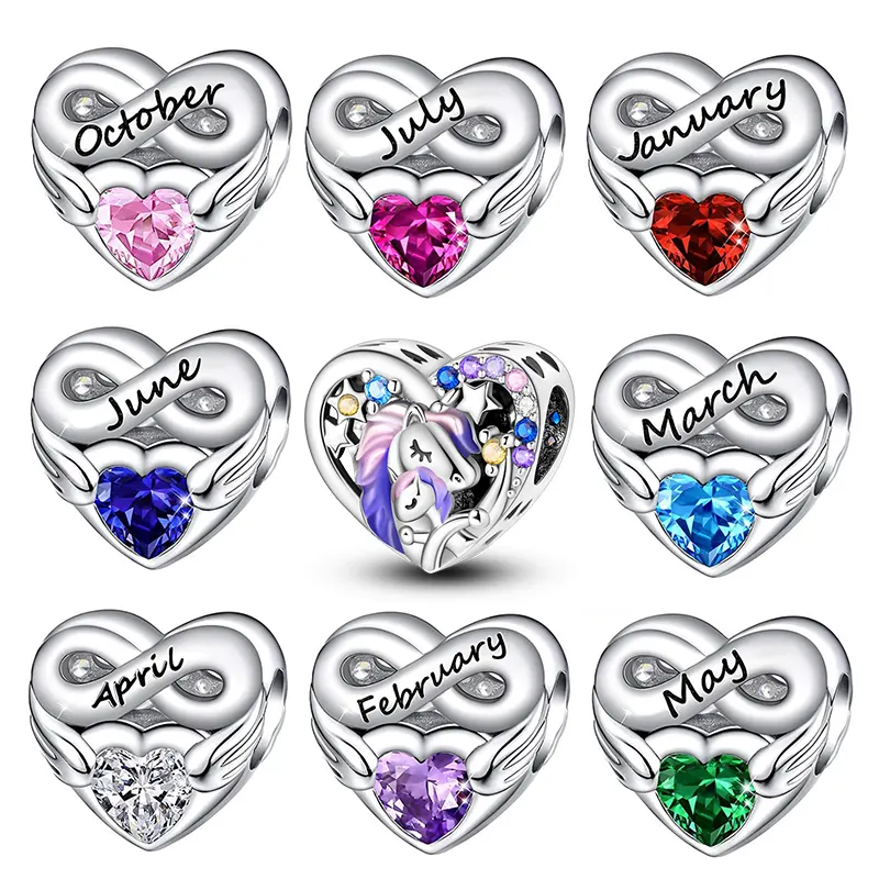925 Silver Colored Zircon 12-Star Heart-Shaped Charms Beads Fits 3mm Bracelet Bangle Necklace For Women Luxury DIY Jewelry