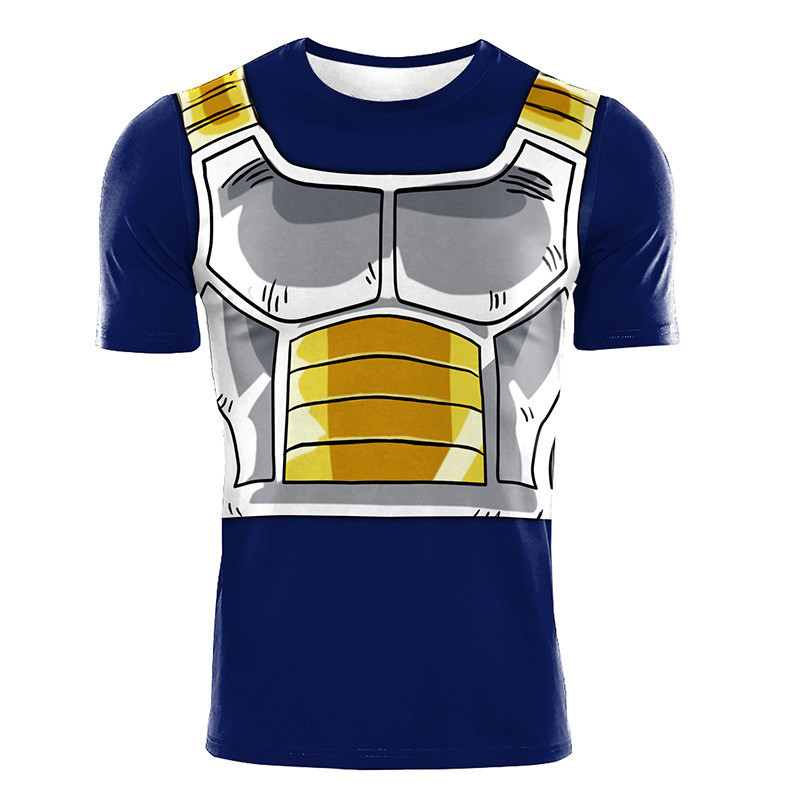 2026 New Bandai Japanese Anime Dragon Ball Saiyan Armor Compression T-shirt 2025 Blue Silver Anime Sportswear