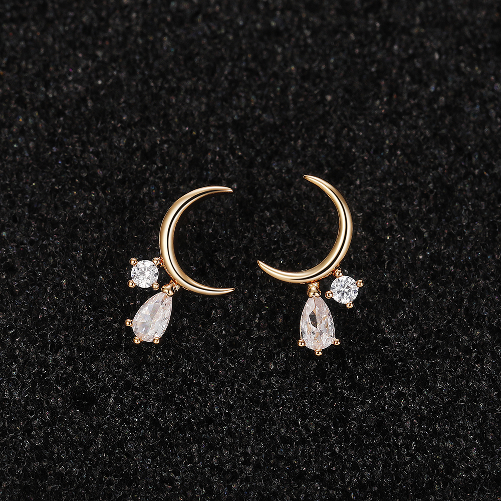 Huitan Dainty Moon Dangle Earrings with Cubic Zirconia Charm Luxury Fashion Women's Ear Accessories Fancy Gift Statement Jewelry