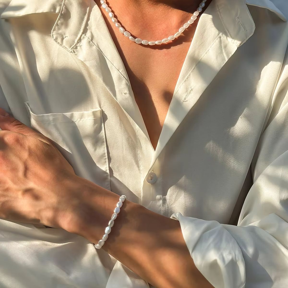 Salircon New Simple Imitation Pearl Necklace Bracelet Set Women Pendant Vintage Exquisite Clavicle Chains Party Accessory