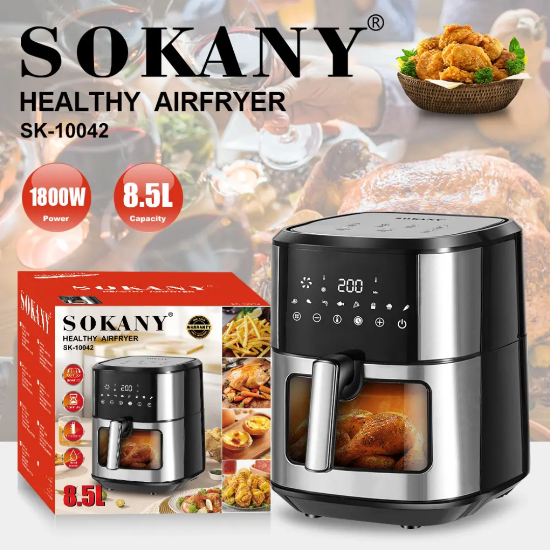 Sokany (SK-10042) Digital Air Fryer With Viewing Window | 8.5 Liter Large Capacity | 1800W Power | Smart Touch Screen Healthy Air Fryer