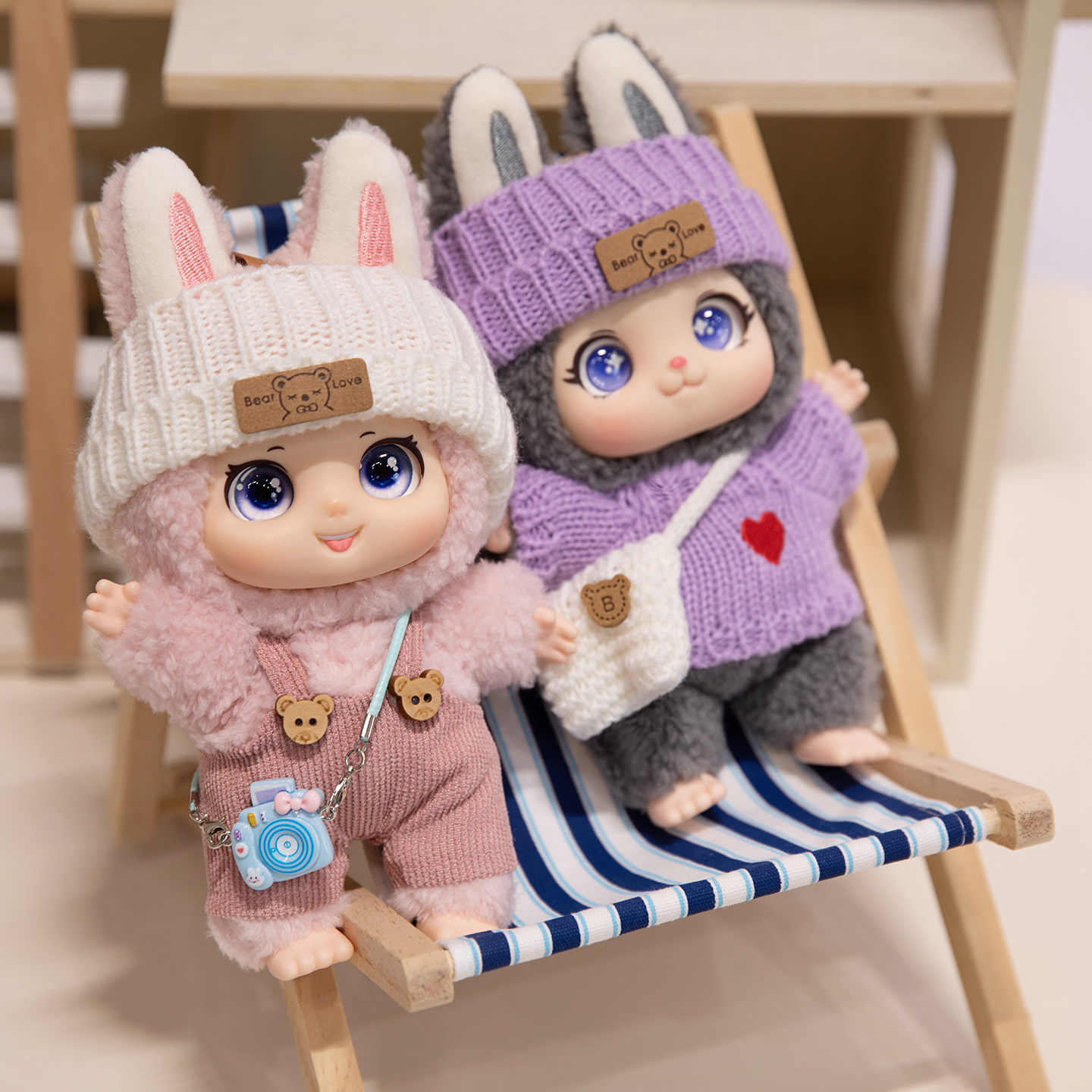 Cute Vinyl Doll Hanging Pendants Plush Toy Puppy Bear Rabbit Animal DIY Sweater Overalls Creative Clothing Accessory Girls