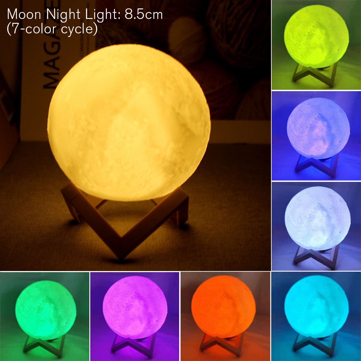 8cm Moon Lamp LED Night Light With Stand Starry Lamp Bedroom Decoration Night Lights Room Decor for Kids Moon Lamp