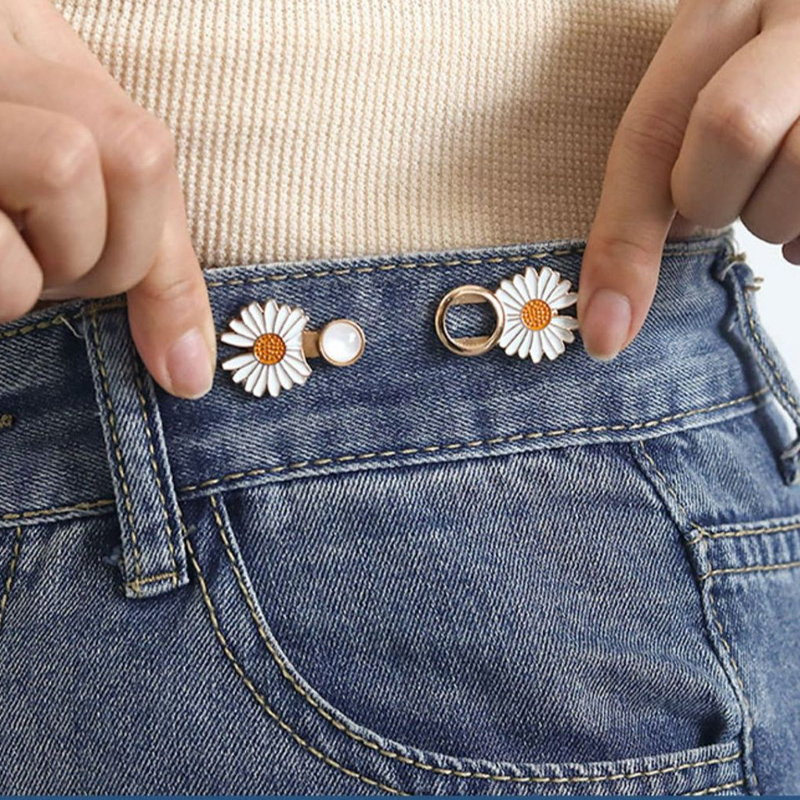 2 Sets of Trouser Waist Tighteners, Removable Jeans Buttons for Baggy Jeans, No Sewing and No Tools Required Jeans Button Pins