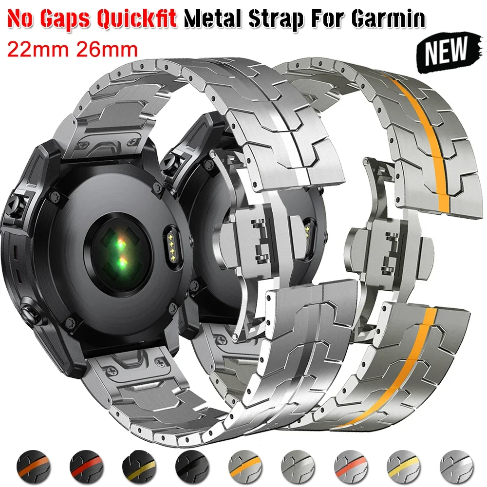 Titanium Color Strap For Garmin Fenix 5 5X 5XPlus 6 6X 6XPro 7x Stainless Steel Metal Band 26 22mm For Garmin Forerunner 945 935