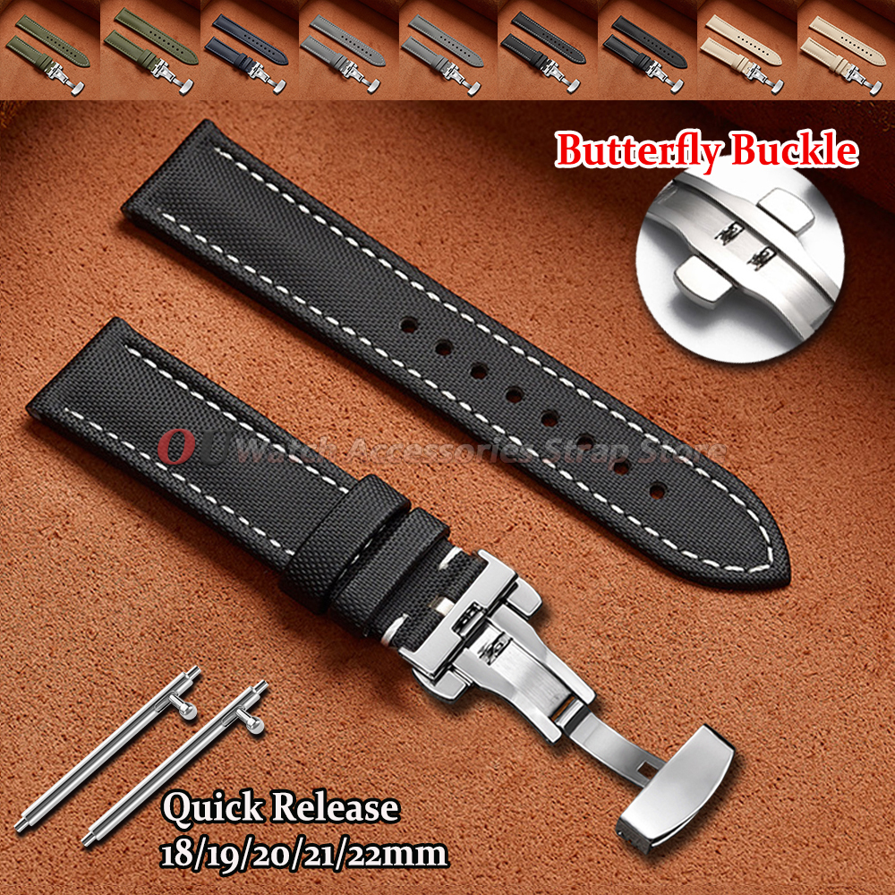 For Sailcloth Watchstrap 18/19/20/21/22mm for Butterfly Buckle Waterproof Business Men Women Quick Release Watchband