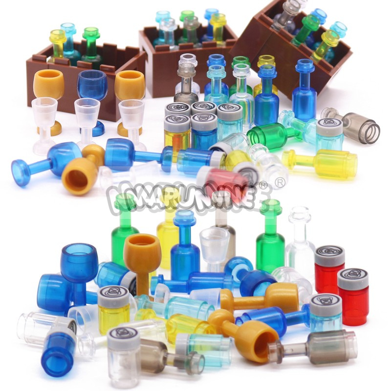 MARUMINE 87PCS MOC Building Blocks Accessories Bottle Glass Drinks Wooden Box City Street View Bar Pirate DIY Bricks Model