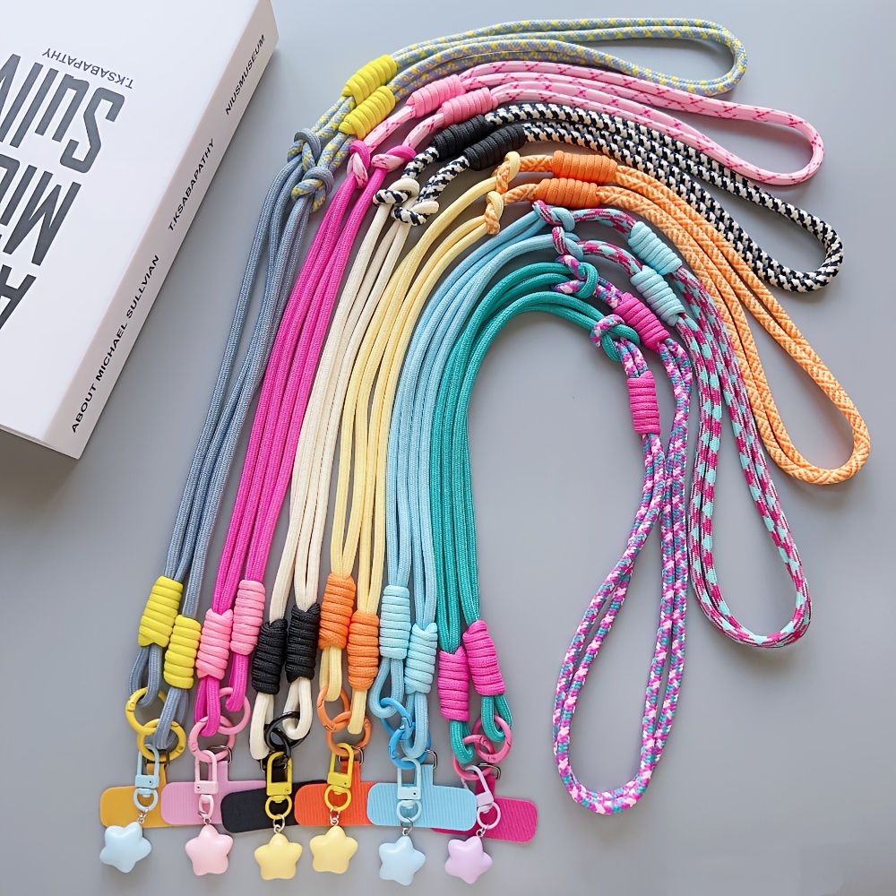 Two-Tone Long Crossbody Phone Lanyard with Star Charm, Anti-Theft Color-Block Universal Lanyard, Lanyard for Cameras or Bags