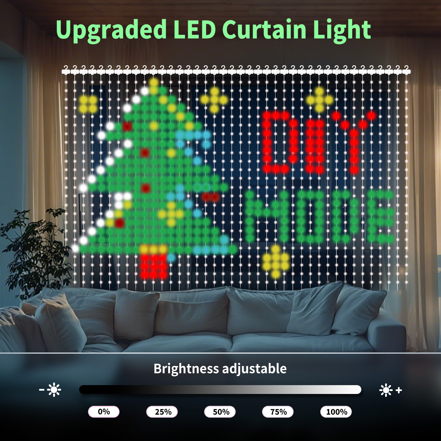 Pattern LED Light with APP Control -400-LED,USB Powered Music-Synced RGB Lights,DIY Smart Curtain Lights|