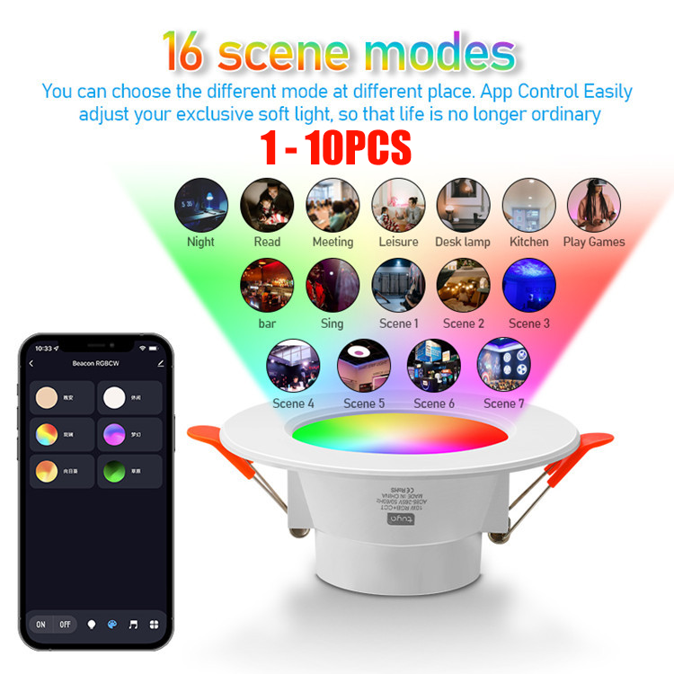 1-10PCS LED Downlight WiFi TUYA 110/220V Dimmable Spot Light Recessed Round Light Spot Bluetooth Lamp For Alexa Home