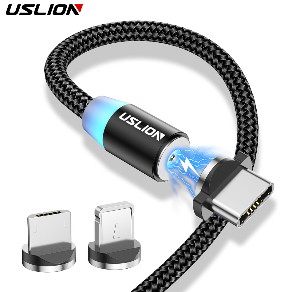USLION LED Magnetic USB Cable Charging Type C Cable For iPhone 14 11 13 Magnet Charger Micro 1m 2m Cord Wire