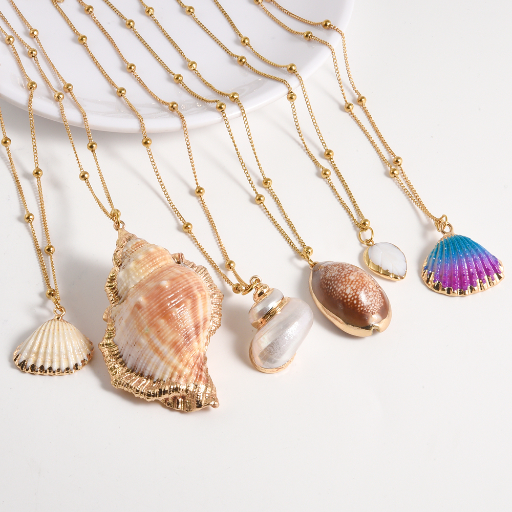 1pc New Simulate Big Conch Copper Product Pendant Necklace Colorful Shell Summer Beach Charm Bead Chain Necklaces Ocean Series