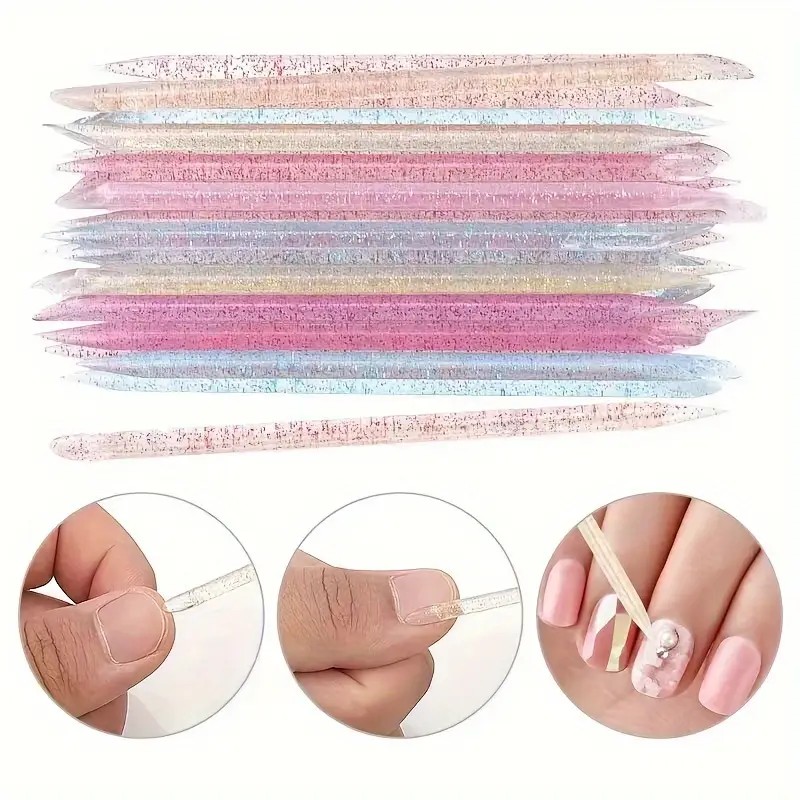 50/100Pcs Double Cuticle End Nail Art Cuticle Pusher Reusable Crystal Stick Remover Tool Pedicure Care Nails Manicures Tools