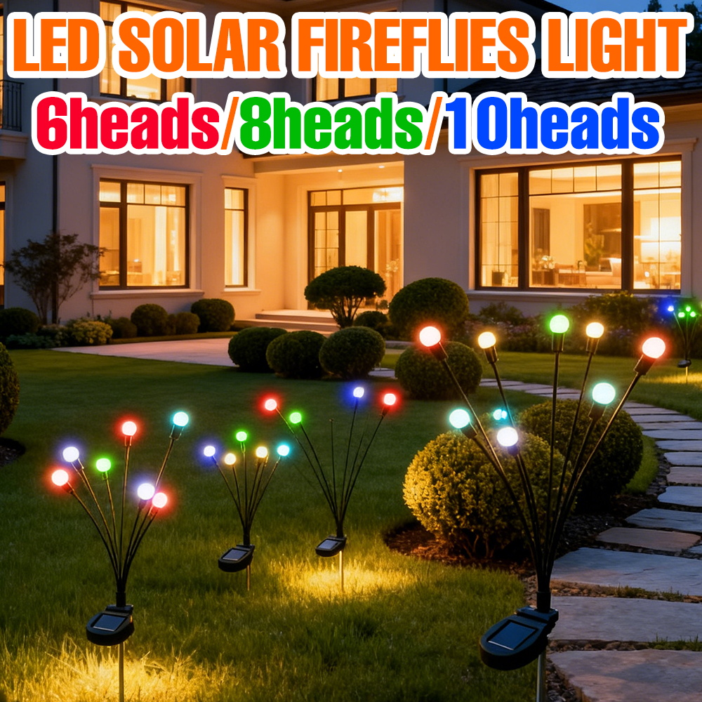 Solar LED Firefly Light Outdoor Lawn Grounding Lamp Balcony Courtyard Garden Camping Flower Sea Landscape Decor Lighting