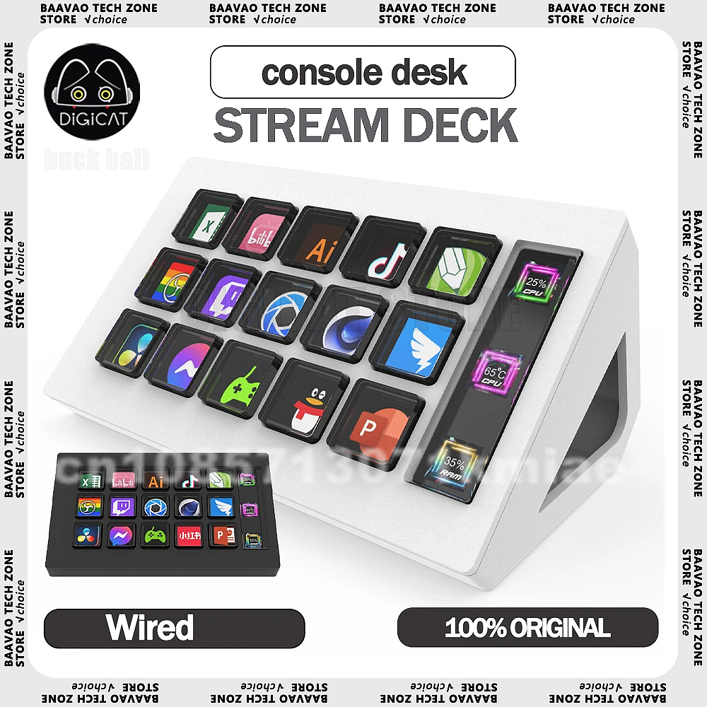For StreamDeck Keyboard LCD 15Keys Content Creation Controller(Black)