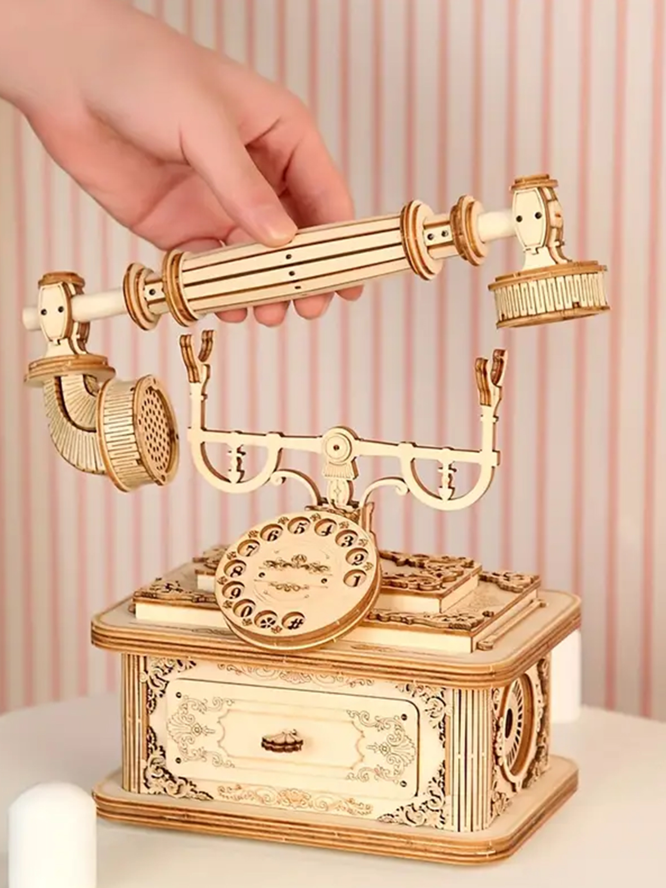 Creative Retro Telephone 3D Wooden Puzzle for Adults Tabletop Model Kits Decoration and for Birthday