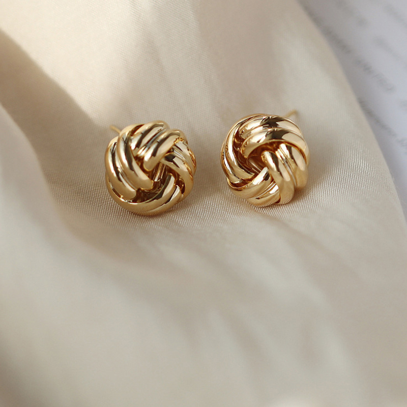 1 Pair Vintage Metal Twist Knit Knot Ball Earrings Stud Earring For Women Female Fashion Design Twine Earrings Jewelry Gifts