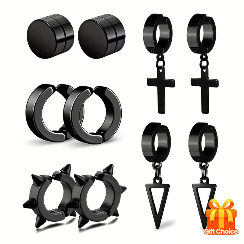 5 Pairs Simple Stainless Steel Magnetic Stud Earrings For Men, Cross Pendant Ear Clips, Cool Non Pierced Earrings pen gpt