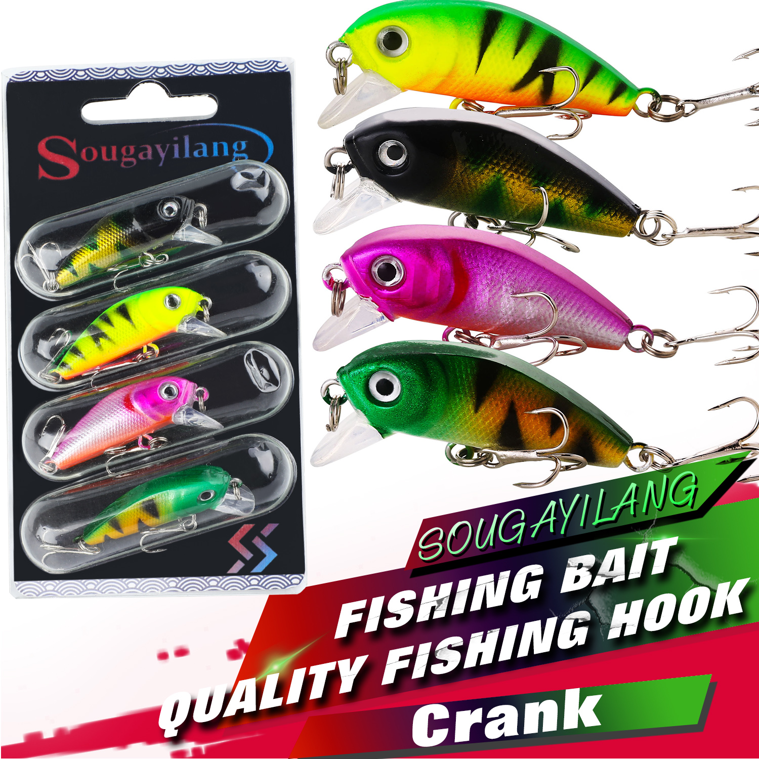 Sougayilang Fishing Lure Hard Crank Bait 3pcs/set Swimming Wobbers with High Quality Fishing Hook for Bass Trount Accessories