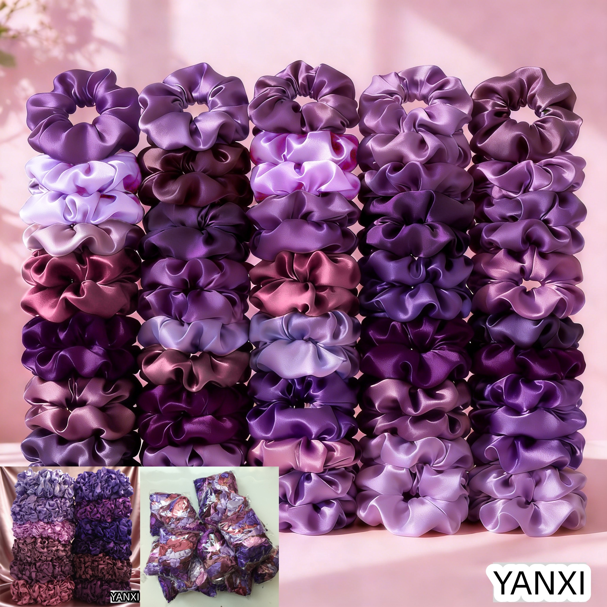 1/6/12/24/60/100pcs Purple Satin Hair Scrunchies Set For Women Elastic Ties Suitable Ponytail Casual Accessories Headwear Cute