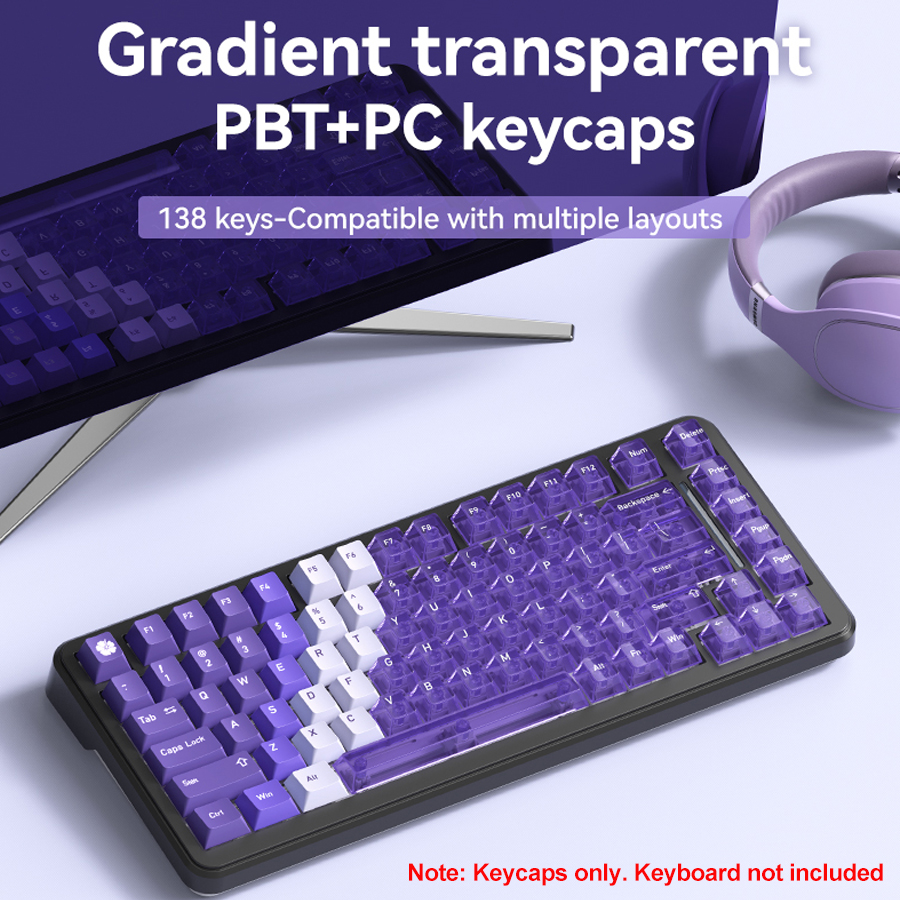 PBT Gradient Transparent Keycaps 2025 New Release, 138-Key Keycap Set Designed for 61-108 Key MX Gaming Mechanical Keyboards