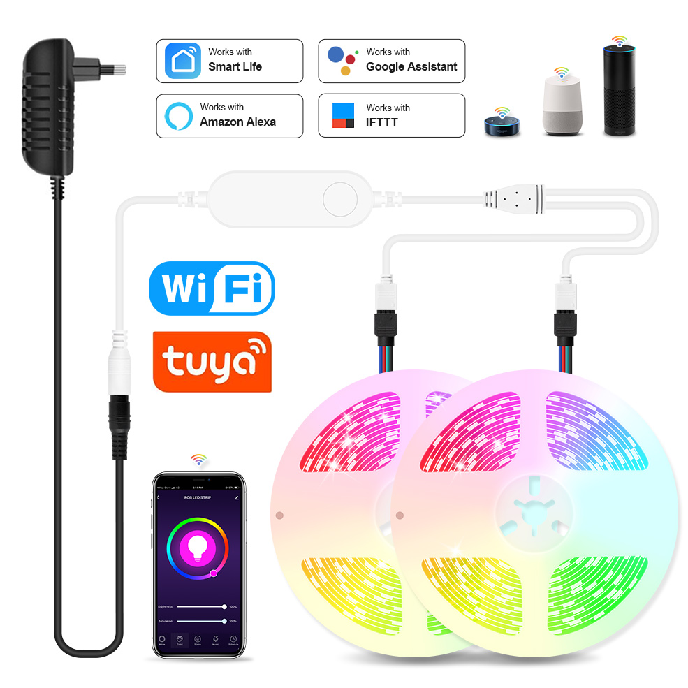 Tuya Smart LED Strip Light 12V 5050 RGB Flexible Ribbon Tape WiFi LED Light Strip APP Control With Alexa Home Smart Light lightify