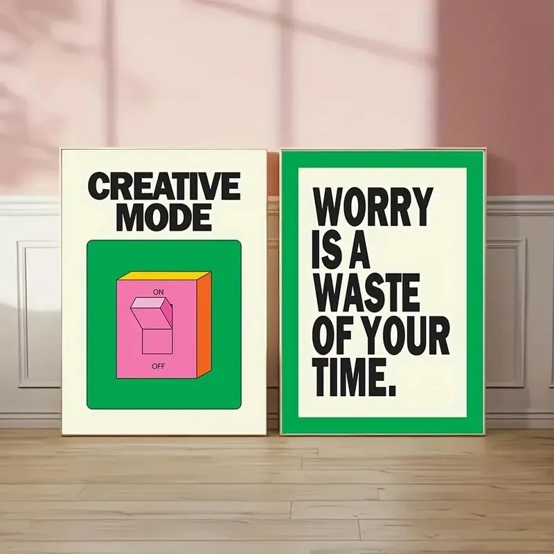 Fuuny Green Creative Pattern Canvas Prints Fashionable Motivational Quotes Wall Art Posters for Modern Living Room Home Decor
