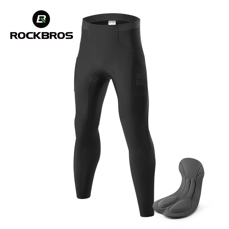 ROCKBROS Winter Cycling Pants High Elastic Windproof Warm Thermal Fleece Trousers Comfortable Sponge Cushion Men Cycling Pants