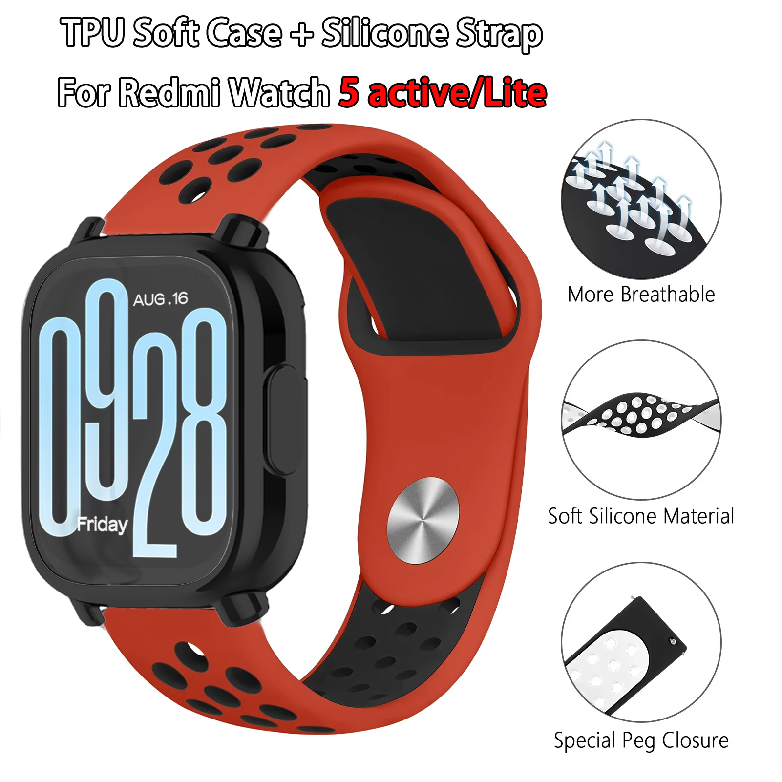 Soft Silicone Watchband For Xiaomi Redmi Watch 5 active/5Lite Sport Strap and TPU Soft Protector Shell Correa Case + Wrist Band