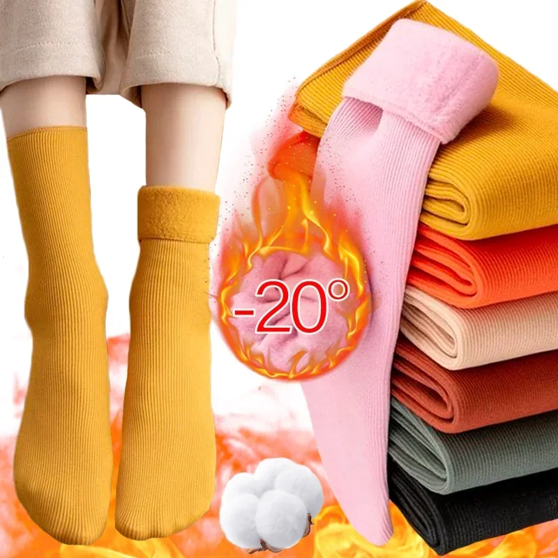 Thicken Plush Middle Tube Socks Winter Warm Thermal Snow Boots Soft Velvet Fleece Socks for Women Men Home Floor Sleeping Socks