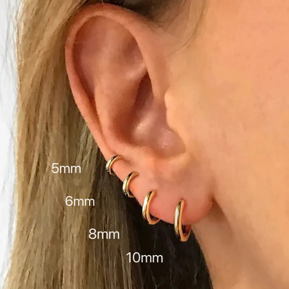 6-15mm Stainless Steel Earring Minimalist Classic Round Gold Color Earring for Women Men Tiny Huggie Hoop Rock Jewelry