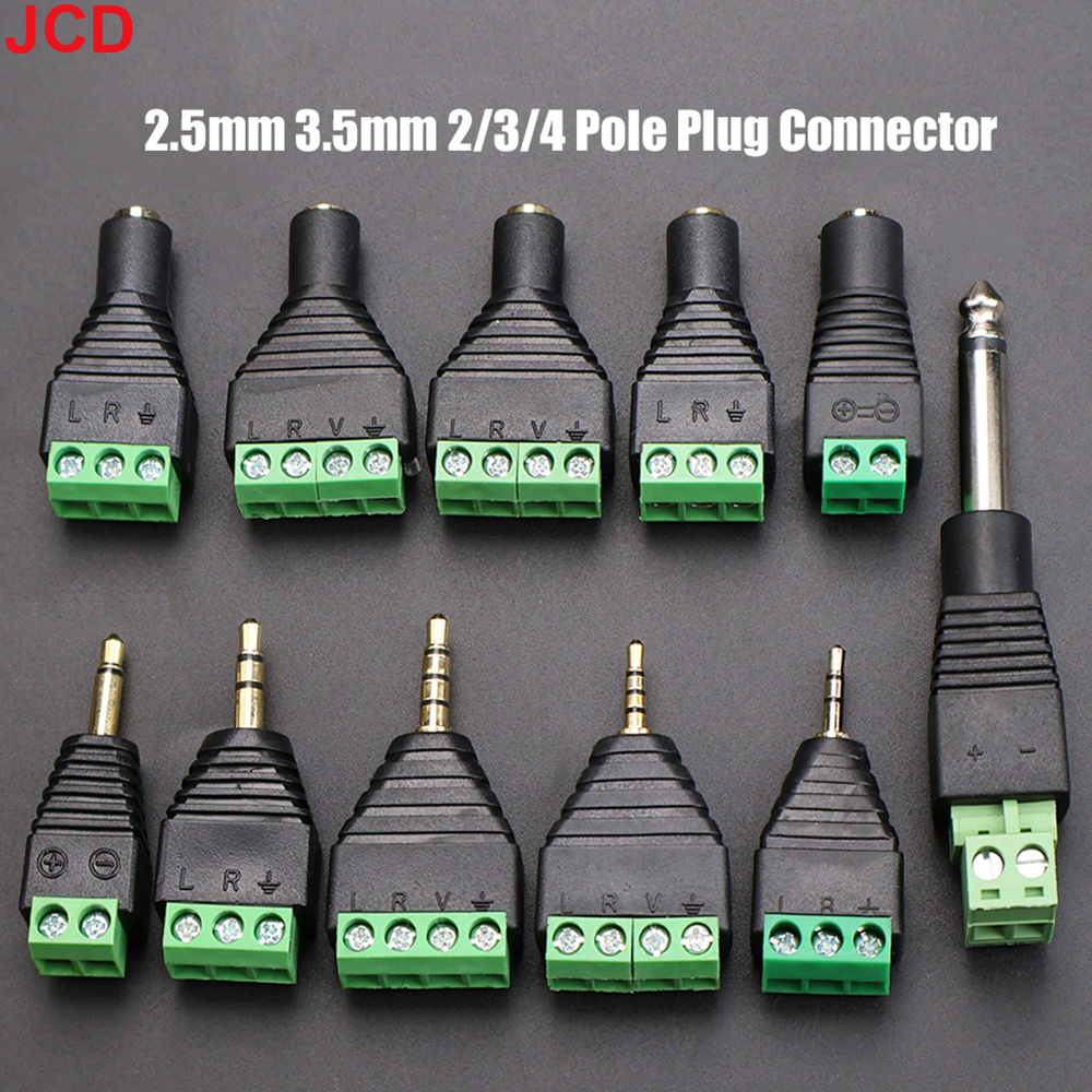JCD 2pcs 3.5mm 2.5mm 2/3/4 Pole Male Plug / Female Socket To Screw Terminal Connector Mono/Stereo 1/8 Inch Headphone Audio Jack