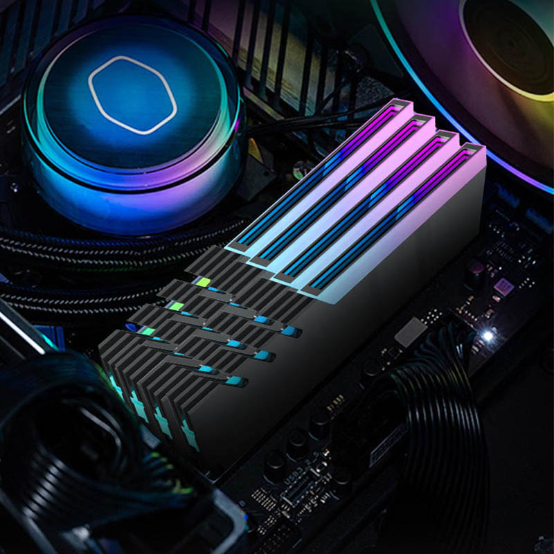 Computer RAM Memory Module Cooler PC DDR4 DDR5 Overlock Dual ARGB Sync PWM Fans Aluminium RGB Cooling Radiator(B)