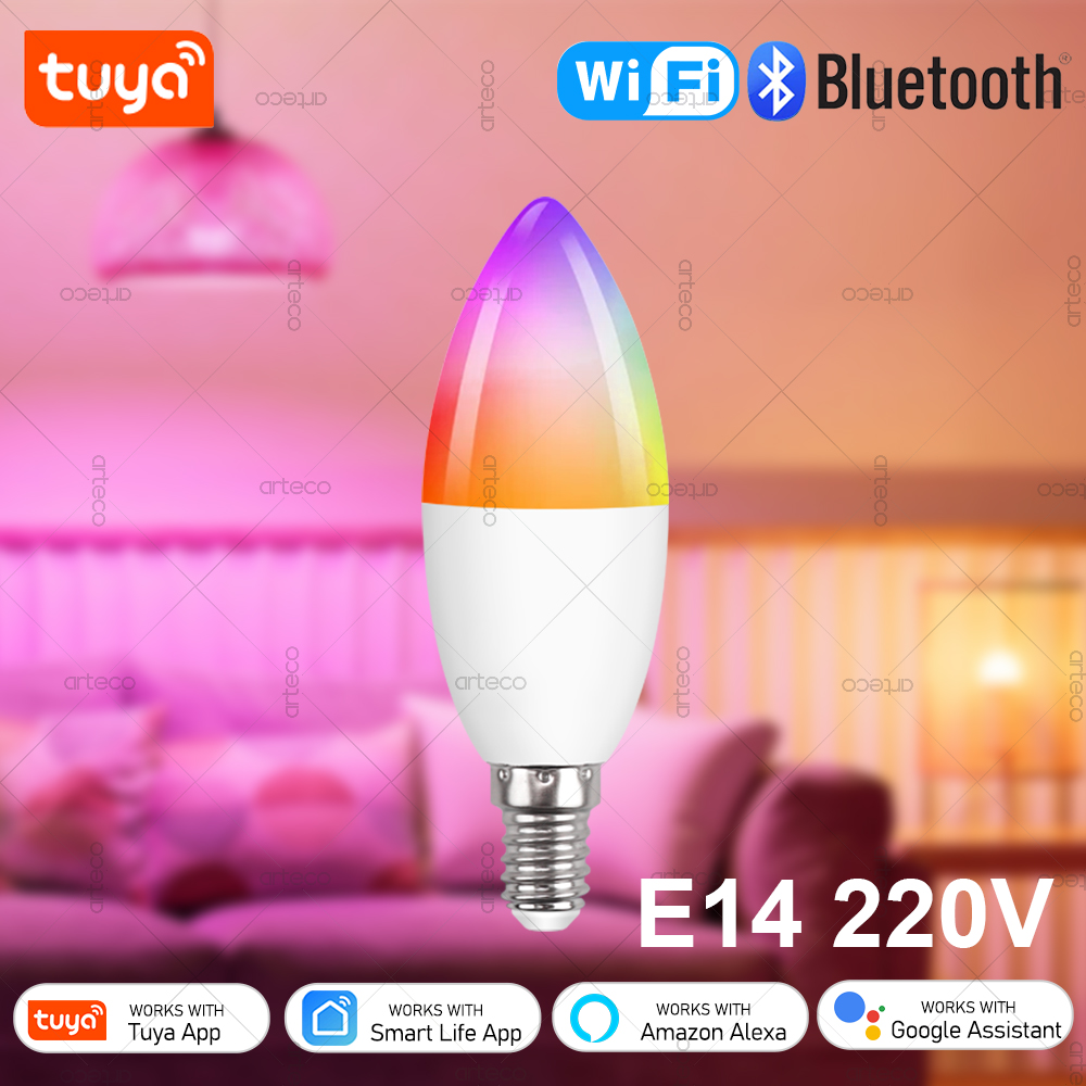 Tuya E14 Candle Crystal Lamps APP Control Smart Bulb Bluetooth RGB 220V Europe LED Light Dimmable Smart Life Room Home Group