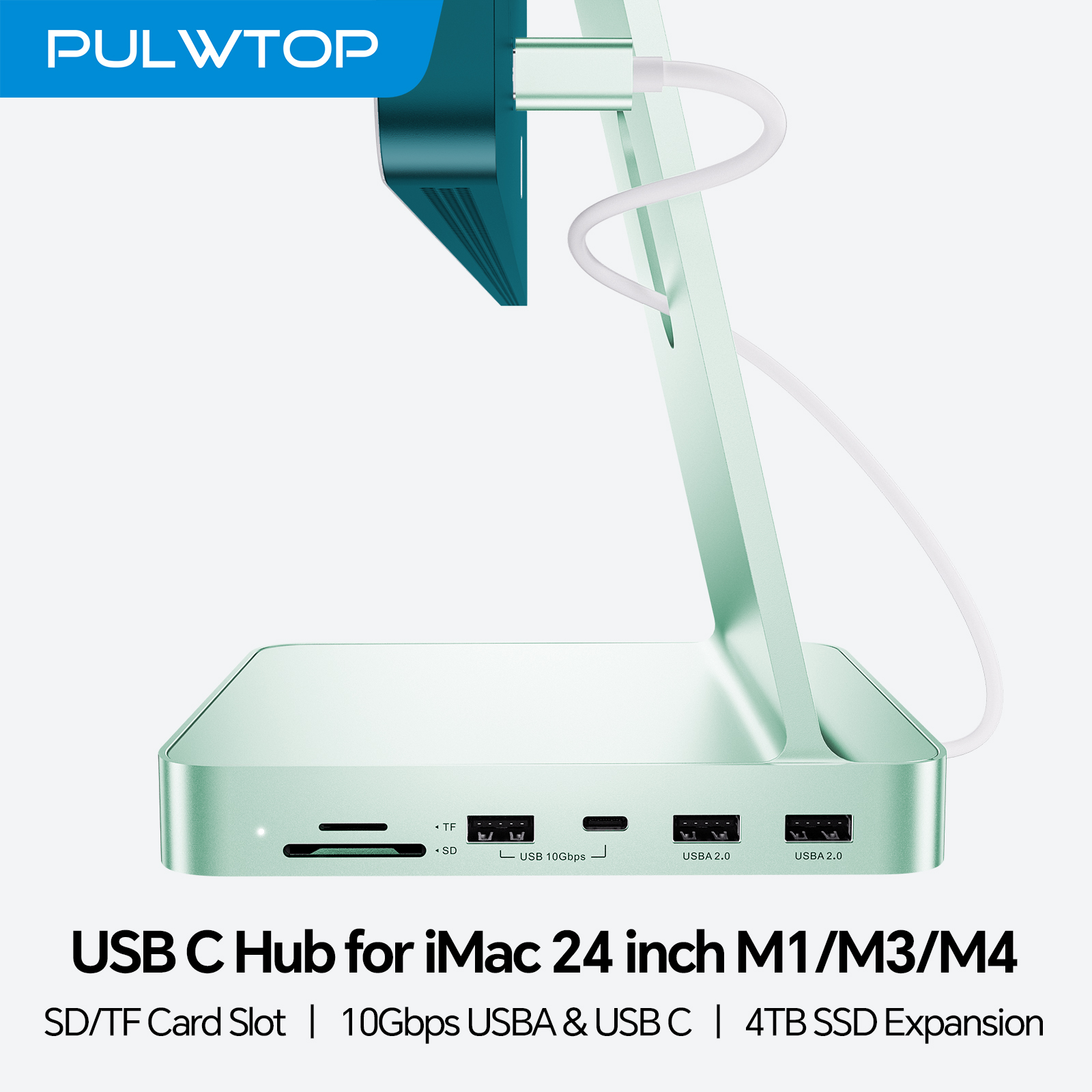 PULWTOP USB C HUB for iMac M1/M3/M4 with USB C 10Gbps, USB A SD/TF, Docking Station Support Expand M.2 SSD (Not Included)