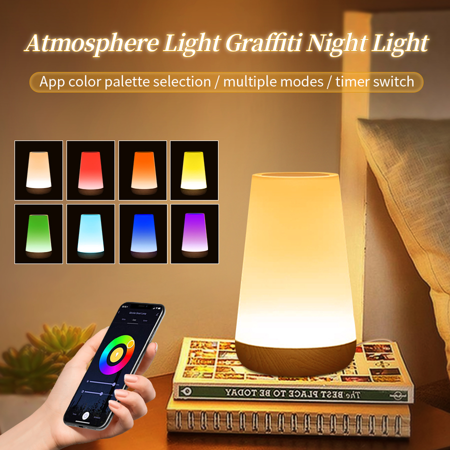 Tuya WiFi Smart Night Light Work with Alexa Home Night Light Bedside Dimmable Desk Lamp Multi-Color Bedroom Decor Lamps