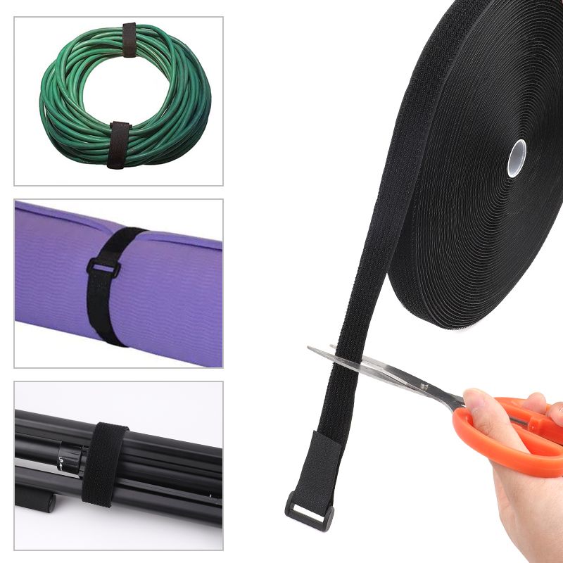 Hook & Loop Self-Adhive Tape 5m, Reusable Velcro Strips for Desk Cable Management, Wire Organizer Computer Home Office