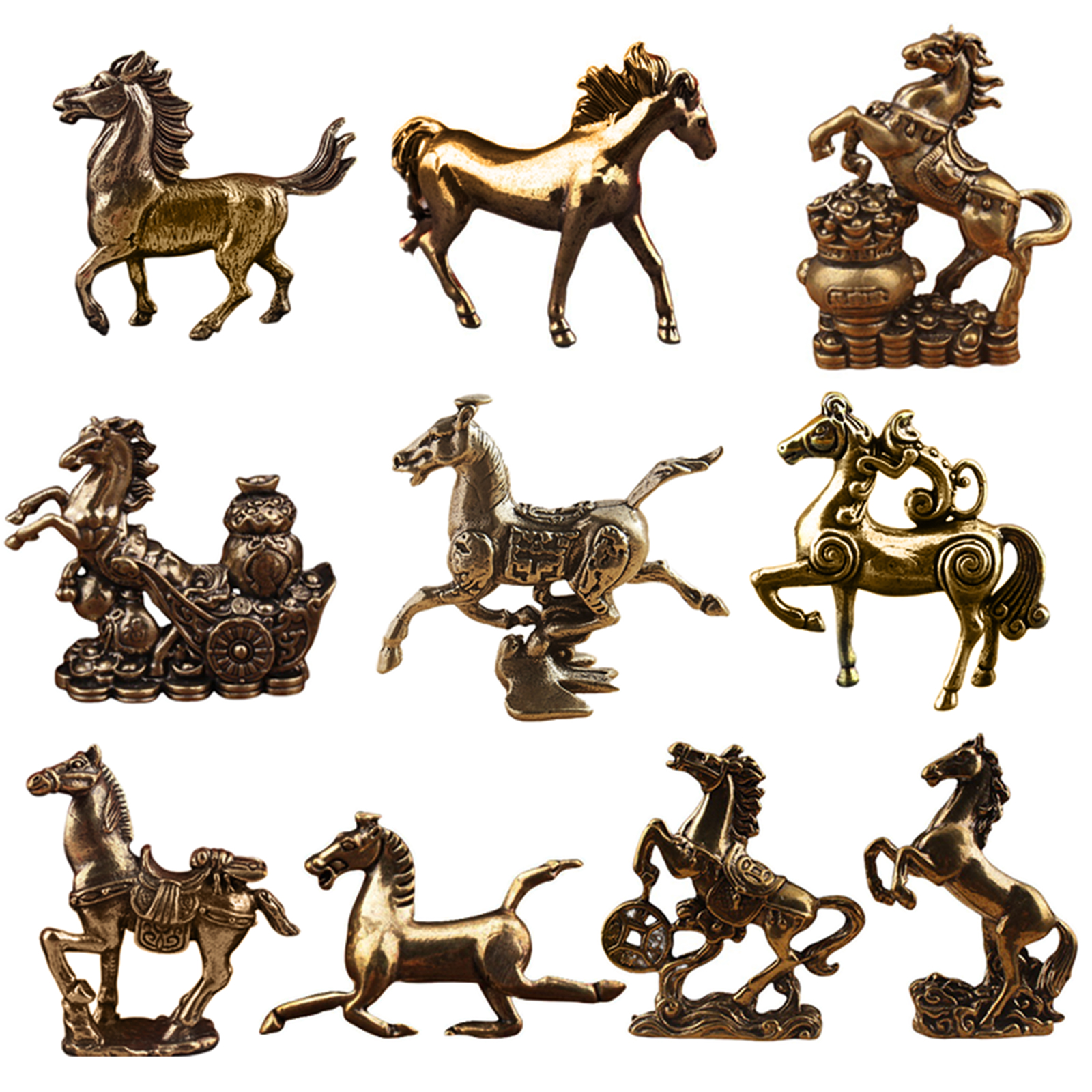 1PC Brass Horse Figurines Chinese New Year Zodiac Horse Ornament Feng Shui Lucky Statue Home Office Desktop Decoration Crafts