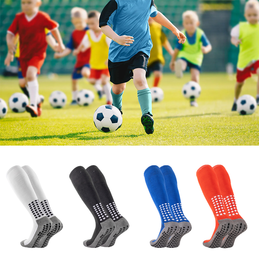 1/4 Pairs Teenagers Football Socks Outdoor Match Training Sports Anti Slip Breathable Long Soccer Socks Kids Calf Socks