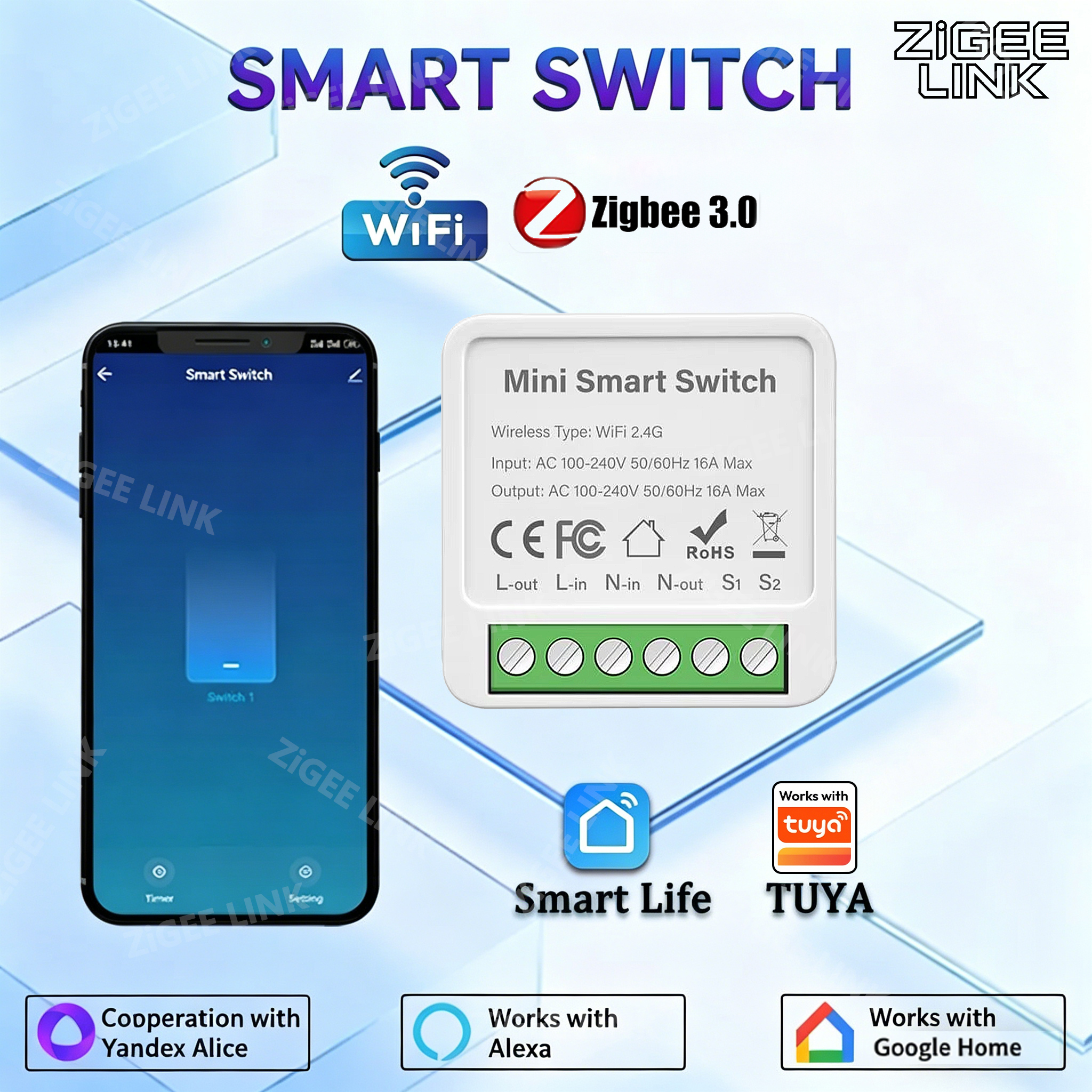Tuya Zigbee Mini Smart DIY Switch 2Way 16A Module Control Smart Home Relay Light Automation Breaker Works With Alexa Home