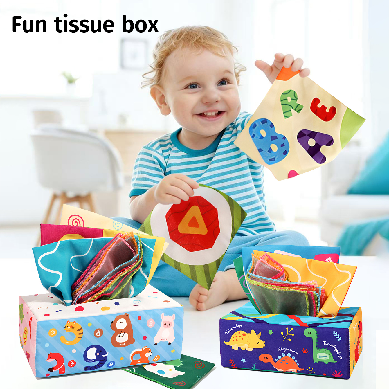Newborn baby toy - Simulated tissue box with realistic tissue pull-out for early education